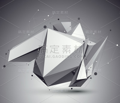 非对称三维抽象物体与线和点