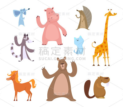 矢量卡通插图的有趣的动物