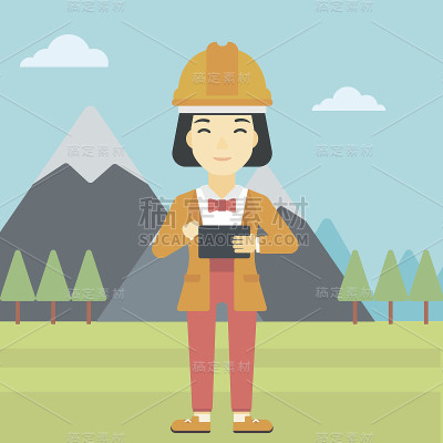 女人拿着平板电脑矢量插图。