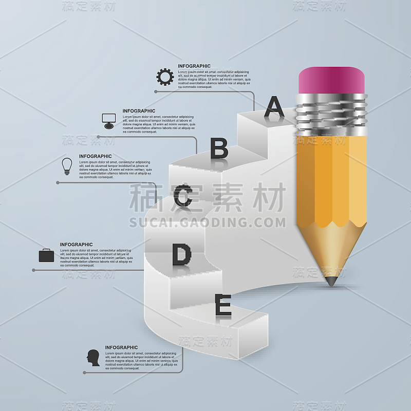 信息图模板与铅笔和步骤。