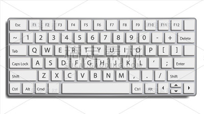 桌面键盘向量。经典。前视图。现代计算机电子设备。孤立的白色插图
