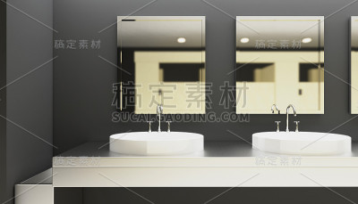 清洁的公共卫生间用木质隔断。3 d渲染。