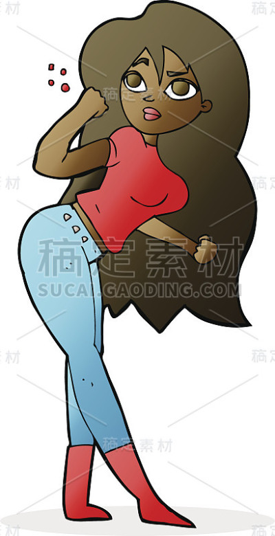 卡通女子举起拳头