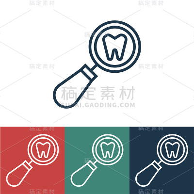 线性矢量图标与牙齿检查