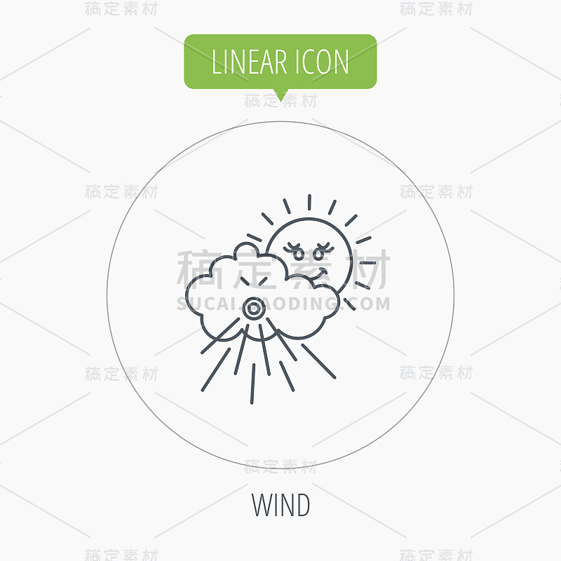 风图标。云与太阳和风暴标志。
