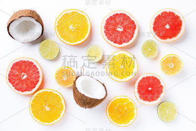 夏季热带背景和异国水果