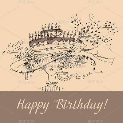 生日女士素描矢量插图