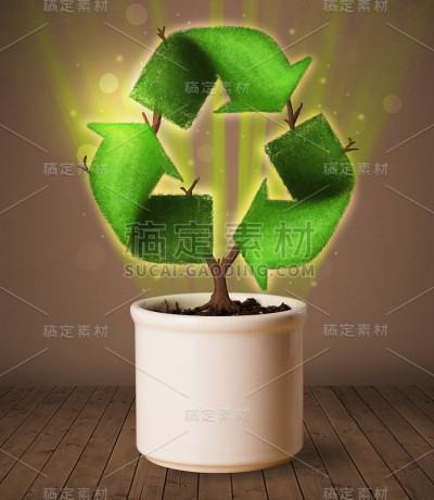花盆里长出回收标志