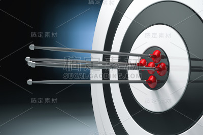 靶子中心有几支玩具箭。三维渲染
