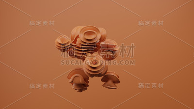 三维插图图形的独特形状3D渲染棕色颜色抽象物体运动图形。