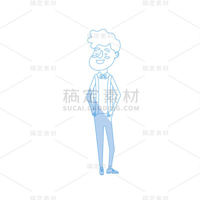 剪影快乐的新郎与发型和优雅的西装