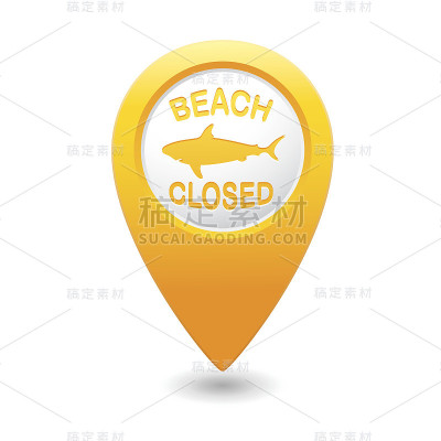 海滩关闭，地图上有鲨鱼出没标志