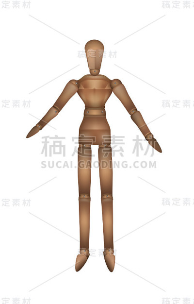 现实的木偶被孤立在白色的背景上，