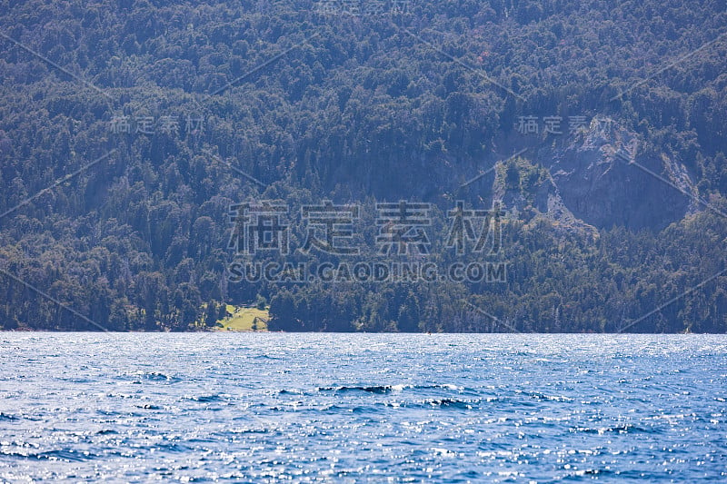 特拉福尔湖的景色与沉没的森林在右边。Pataognia阿根廷。山坡在湖面上慢慢地崩塌