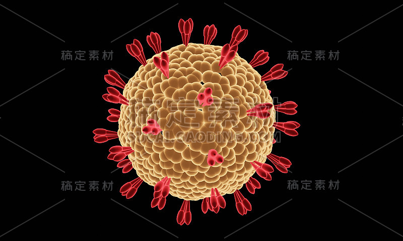 Covid-19病毒nCoV概念。摘要细菌或病毒细胞呈球形，有长触角。冠状病毒危机概念。流行病或病毒