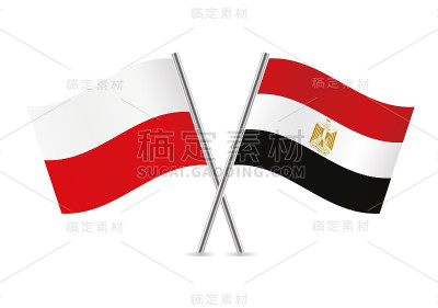 波兰和埃及国旗。矢量插图。
