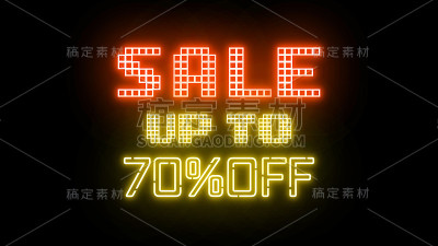 70%的销售最多霓虹灯文字字字母隔离黑色颜色促销，清仓销售和促销季。