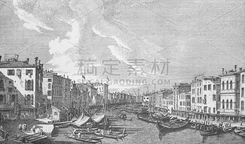 威尼斯的视图。《贡多拉》(Gondolas)，卡纳莱托的旧书《安东尼奥·运河》(Antonio Ca