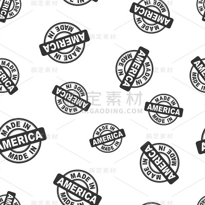 美国制造邮票无缝图案背景。商业平面矢量插图。美国制造的符号图案。