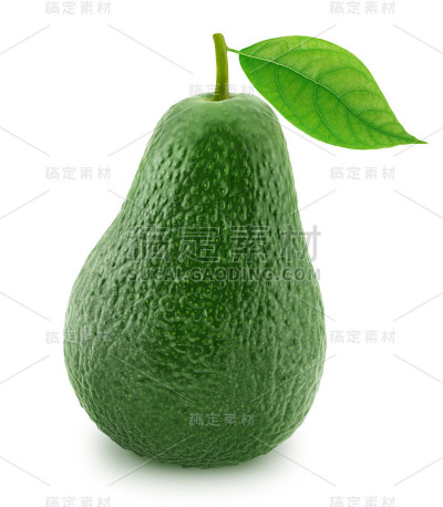 一种绿色的鳄梨，叶子孤立在白色的叶子上