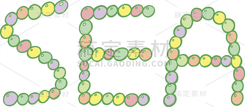 图文艺术与字海。手绘彩色矢量插图关于海洋生命的设计，纺织品，织物，贴纸和t恤。