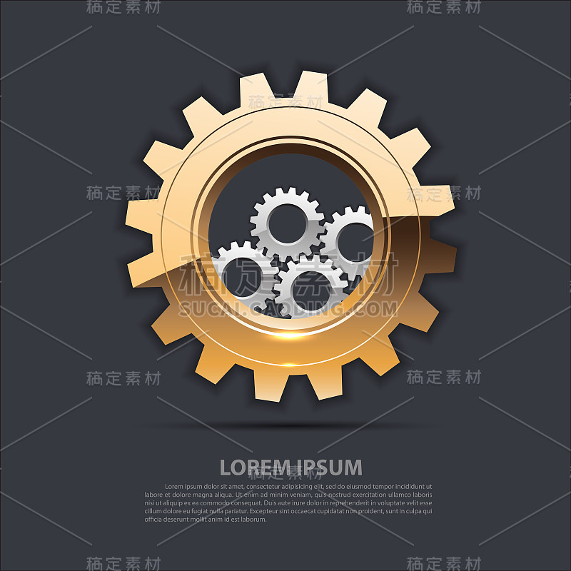 抽象齿轮金银色重叠灰色设计现代工业未来主义背景矢量插图。