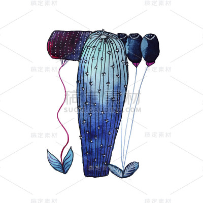 T字仙人掌的形式以蓝色为主色，绿色生态英文字母插图以白色为背景