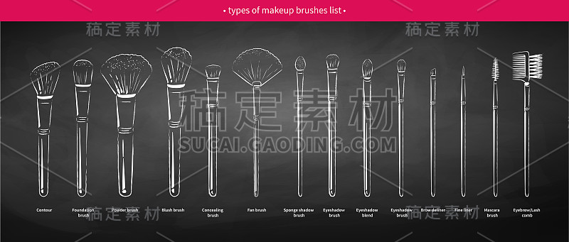 Chalk drawn vector collection of makeup brushes