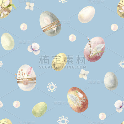 水彩复活节可爱无缝图案