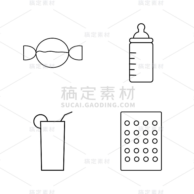 食物和饮料线性图标设置