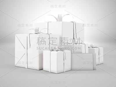 一套空白礼品盒的各种大小与丝带