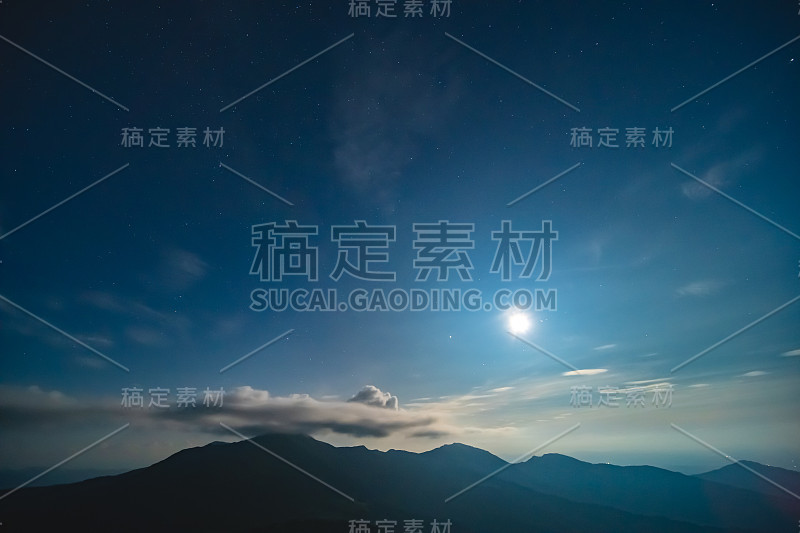 星空中的明月在云的背景上