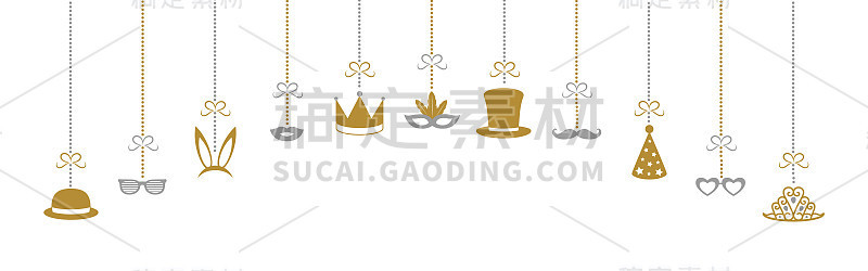 悬挂派对装饰品-嘉年华，派对，生日和照相亭。向量。