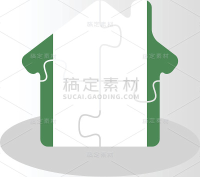 房子家图标与尼日利亚国旗在拼图
