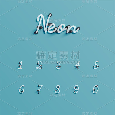 现实霓虹字符集，矢量插图