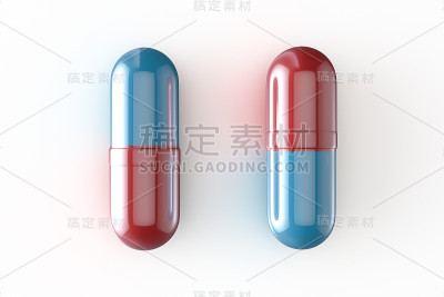 药物概念胶囊丸和片剂在白色上的三维渲染