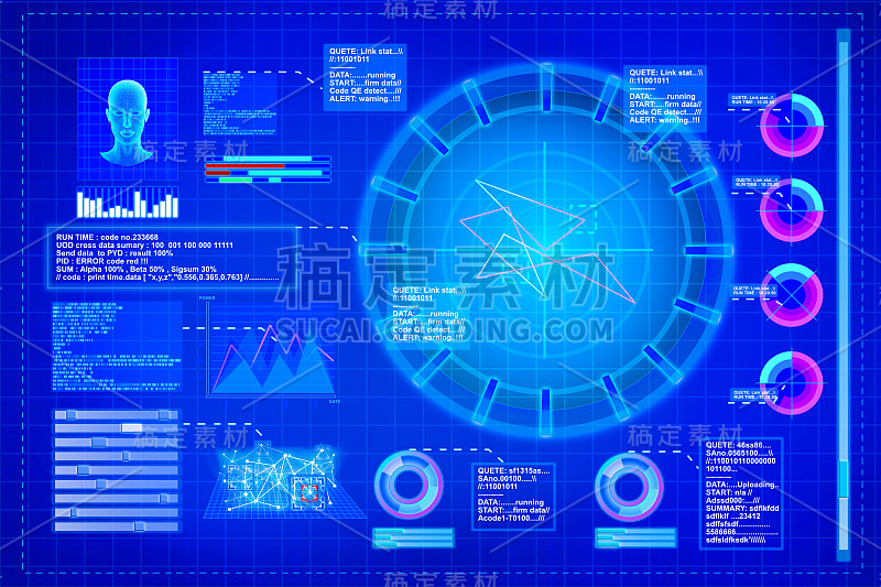 未来虚拟图形人工分析数据来自神经网络，插图图片。