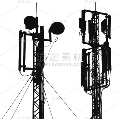 剪影桅杆天线移动通信。