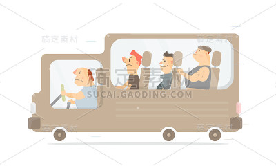 有趣的公共汽车。有趣的人物。