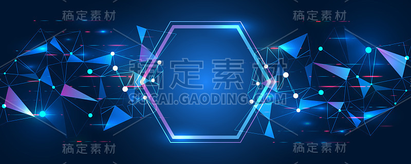 数字互联网通信在蓝色背景。高科技矢量插图与各种技术元素。广泛的网络安全与互联理念。抽象的全球科幻概念