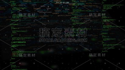 在抽象数字屏幕上编程的动画。程序代码在黑色背景下移动的数字动画。