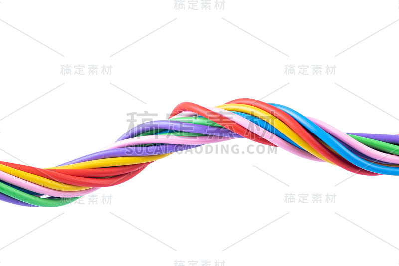 彩色彩色电缆的漩涡隔离在白色