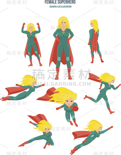 女超人在不同的情况和姿势，在服装