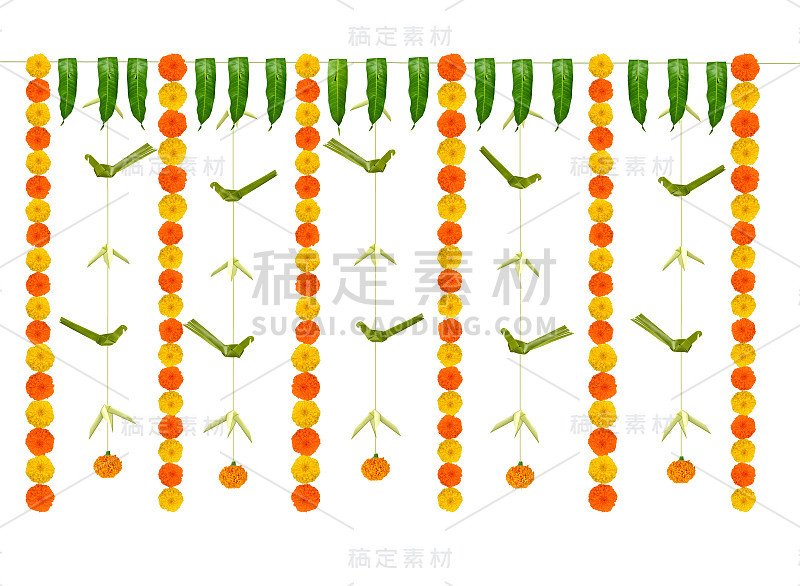 Thoranam在泰米尔传统、喀拉拉邦传统、芒果叶和椰子叶花环上悬挂装饰