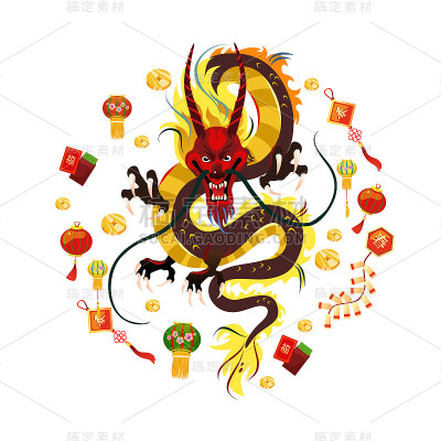 传统的中国龙，亚洲或中国文化的古老象征，装饰庆祝新年，神话动物矢量插图，纹身设计的想法