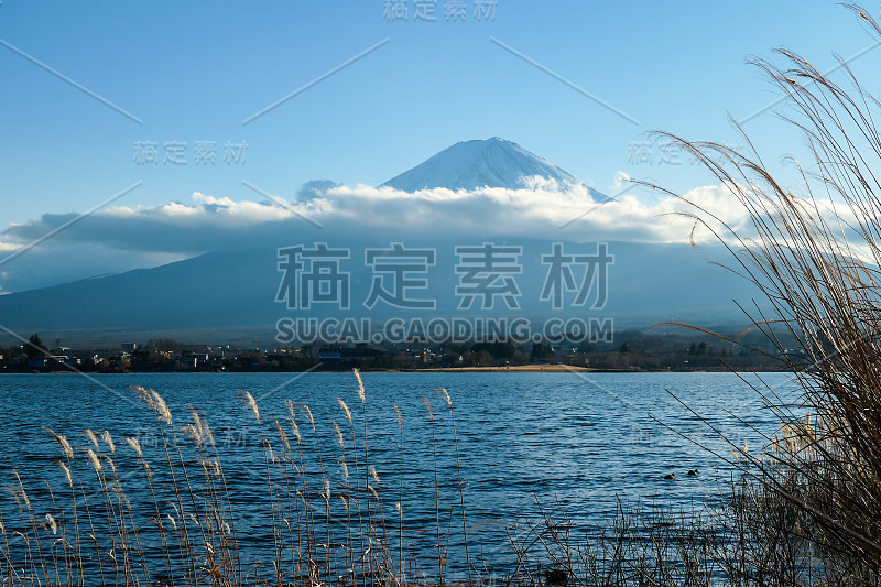 日本——从川口湖眺望富士山的田园诗般的景色