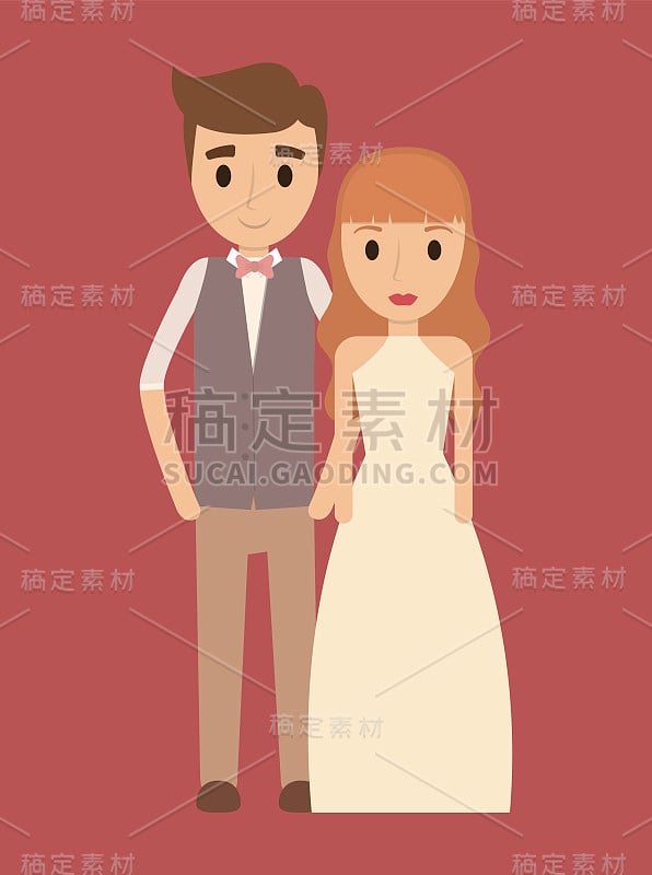 夫妻卡通婚礼婚姻偶像。矢量图形