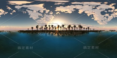 热带海滩全景。一个360度镜头