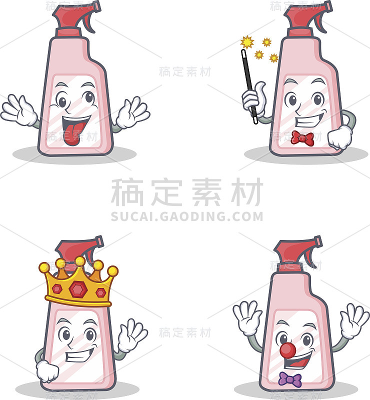 Set of cleaner character with crazy魔术师王小丑矢量插图