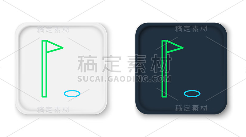 线高尔夫旗帜图标孤立的白色背景。高尔夫球器材或配件色彩斑斓的轮廓的概念。向量